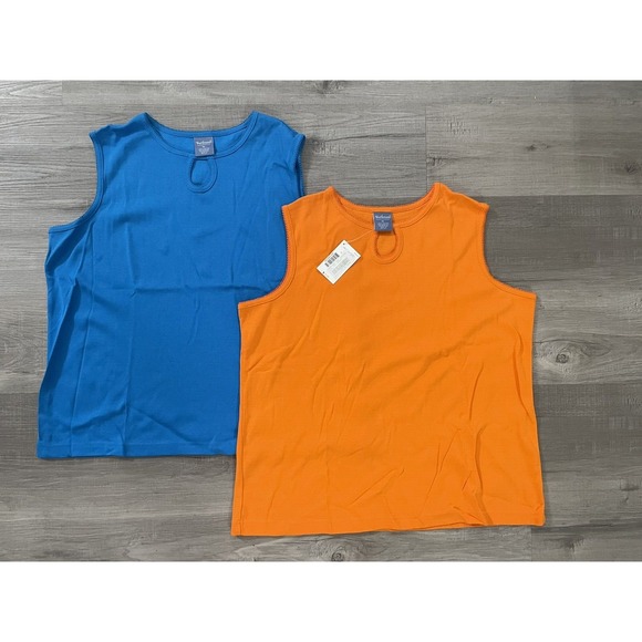 Westbound Tops - Pair Orange/Blue Westbound‎ Sleeveless Tops Sz XL NEW Keyhole Neck Scallop Edge